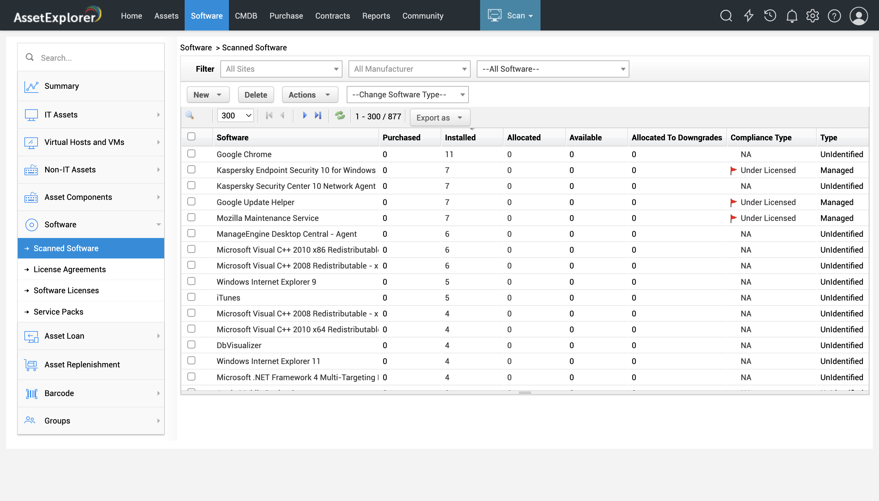 screenshot of ManageEngine AssetExplorer